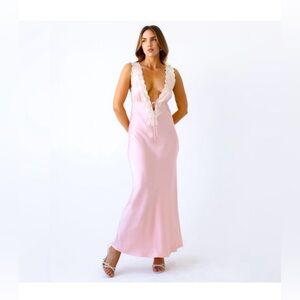 Rumored Venice Maxi Dress - Baby Pink Satin Slip